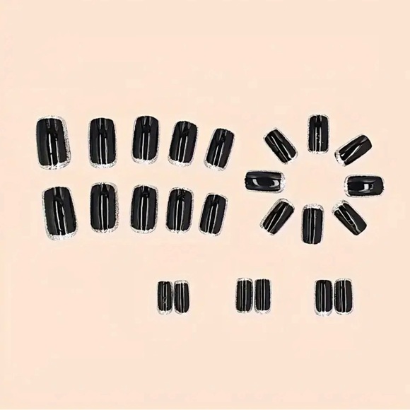 24pcs Short Press-on Nail Square Y2K Black Nail Art Glitter Circle Design - Picture 2 of 4